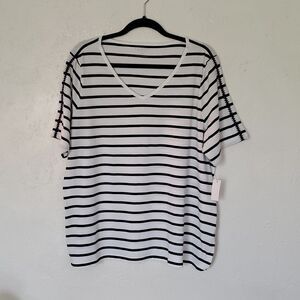 Talbots 100% Pima Cotton Striped Top in Black & White Size 2X Petite